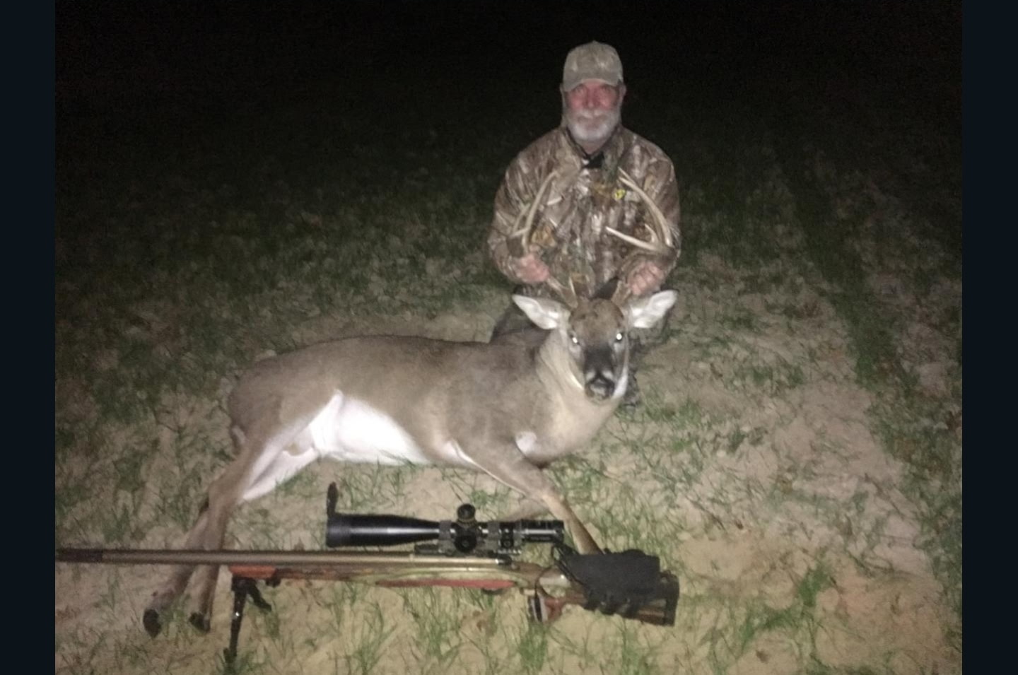 Genuine deer harvest photo taken at night after a daytime harvest